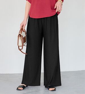 Viola e Viola（ヴィオラ エ ヴィオラ）の「【５つの機能付】丈切れる！楽ちんジャカードパンツ（ワイドパンツ・ガウチョ）」｜ブラック