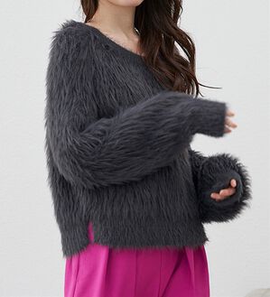 RANAN（ラナン）の「ロングフェザーシャギーニット（ニット・セーター）」｜チャコール