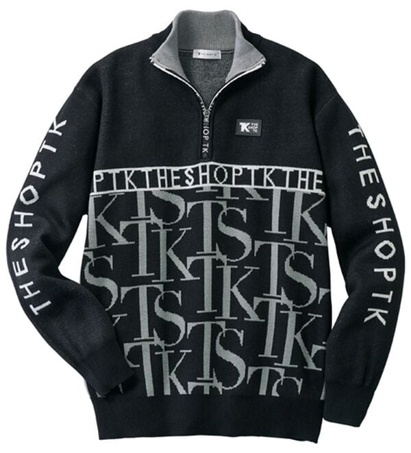 「＜ザ　ショップ　ティーケー＞ロゴジャカードハーフジップニット（メンズニット・セーター）」｜ブラック