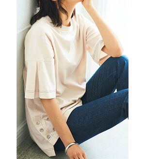 BELLUNA（ベルーナ）の「ひんやりキシリトール加工綿１００％プルオーバー（カットソー）」｜ベージュ系