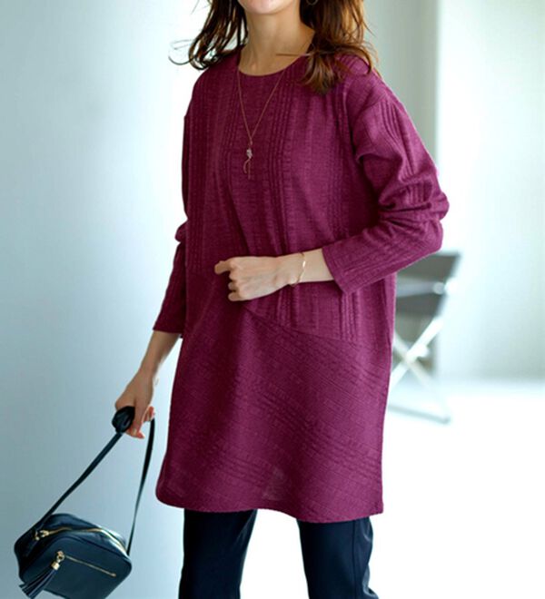 BELLUNA（ベルーナ）の「杢調ランダムテレコ切替チュニック（チュニック）」｜詳細画像