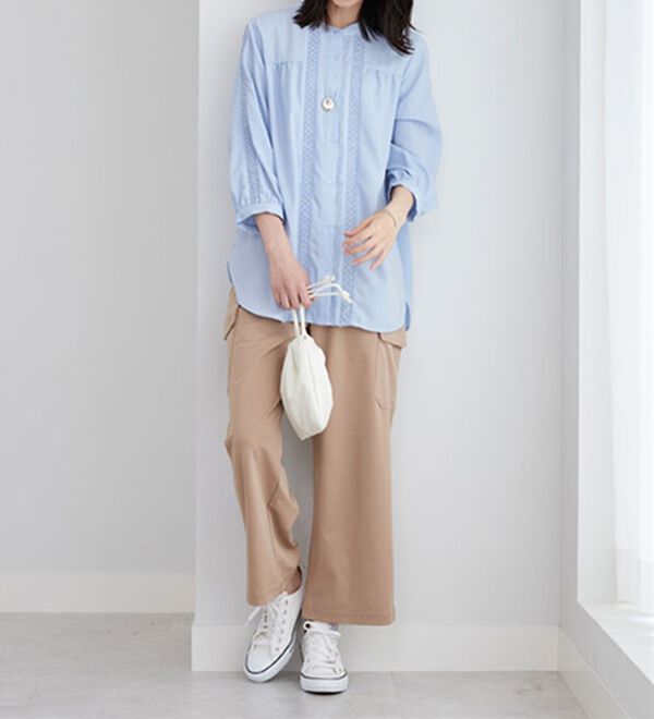 BELLUNA（ベルーナ）の「ビンテージ素材レース使いシャツチュニック（チュニック）」｜詳細画像