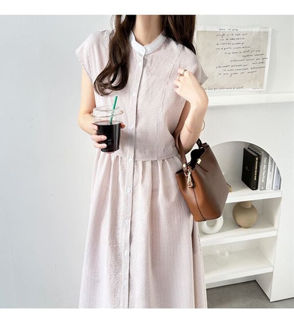 GeeRA（ジーラ）の「クレリック配色ウエストギャザーシャツワンピ―ス（シャツワンピース）」｜詳細画像