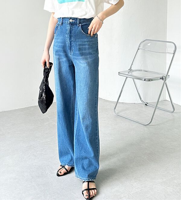 GeeRA（ジーラ）の「ハイウエストストレートデニム（ワイドパンツ・ガウチョ）」｜詳細画像