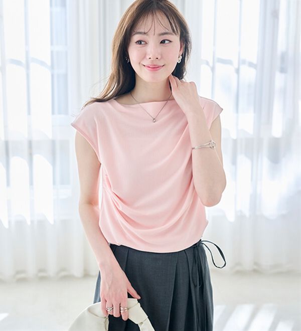 RANAN（ラナン）の「【ひんやり・ＵＶ】タックドレープフレンチスリーブカットソー（Tシャツ）」｜詳細画像