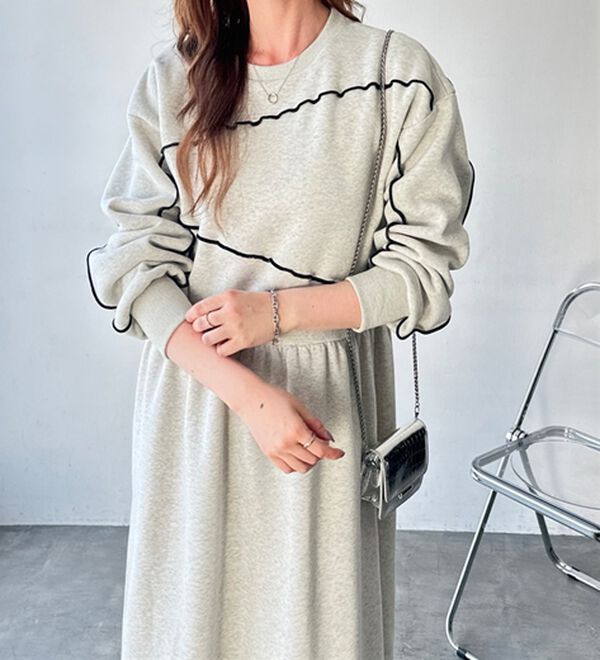 GeeRA（ジーラ）の「配色メロー裏起毛スウェットワンピース（カットソーワンピース）」｜詳細画像