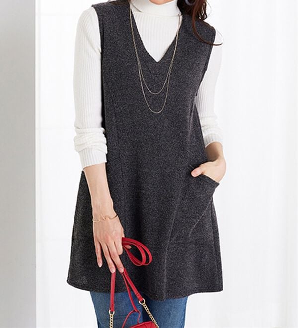 BELLUNA（ベルーナ）の「杢調素材ポケットデザインジャンパードレス（ジャンパースカート）」｜詳細画像