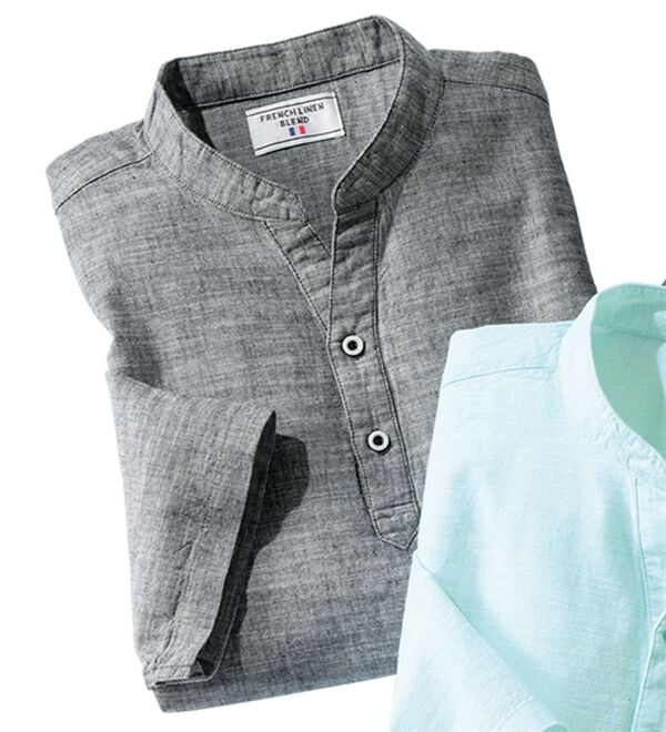 「ひんやり涼やか綿麻ゆったりシャツ（メンズシャツ）」｜グレー