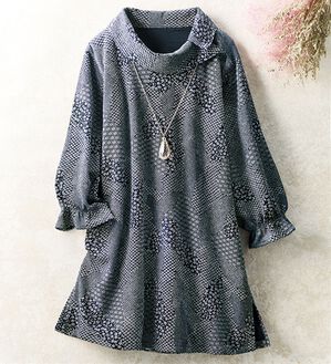 ルフラン（ルフラン）の「日本製衿デザインニットちりめんチュニック（チュニック）」｜紺系