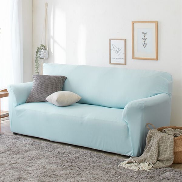 iellio（イエリオ）の「【８日間限定価格】お買得！ワッフルソファカバー＜洗える・伸縮・ソファーカバー・肘あり・肘なし・１人掛・２人掛・３人掛＞（ソファーカバー）」｜アイスブルー