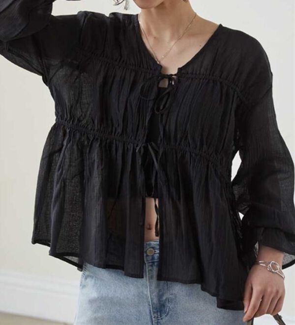 RANAN（ラナン）の「リボンドロストブラウス（ブラウス）」｜詳細画像