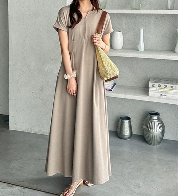 GeeRA（ジーラ）の「前後2WAYハーフジップフレンチ袖ワンピース（カットソーワンピース）」｜詳細画像