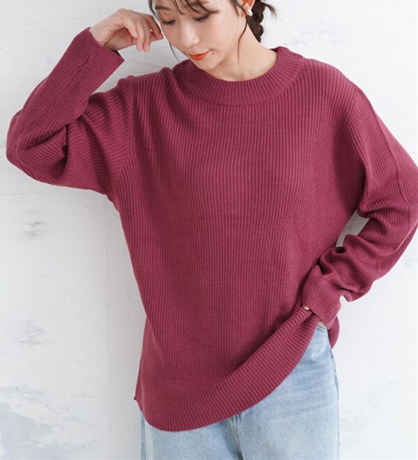 A HAPPY MARILYN（アハッピーマリリン）の「【ＬＬ～６Ｌ】Ｔシャツ感覚で着れる カメレオン級の着回しが叶う リブ ニット（ニット・セーター）」｜バイオレッド