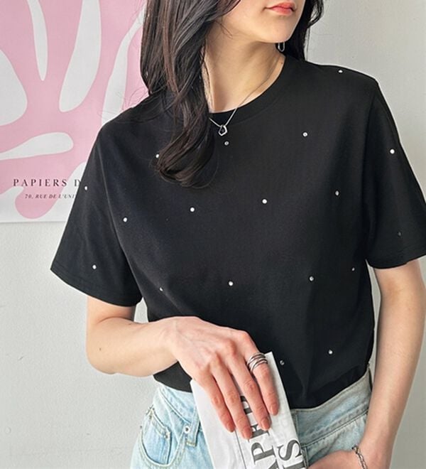GeeRA（ジーラ）の「綿１００％ラインストーンドットＴシャツ（カットソー）」｜詳細画像