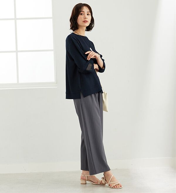 BELLUNA（ベルーナ）の「ジャカード素材袖メッシュレースプルオーバー（カットソー）」｜詳細画像