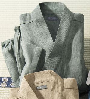 「麻入りサラッと涼感作務衣（メンズ和装・浴衣・和装グッズ）」｜グリーン