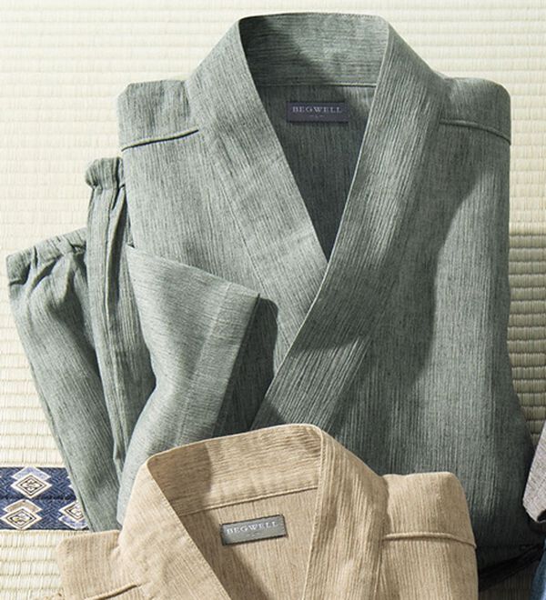 「麻入りサラッと涼感作務衣（メンズ和装・浴衣・和装グッズ）」｜グリーン