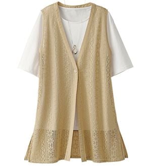 BELLUNA（ベルーナ）の「【Ｔシャツ付】透かしジレアンサンブル（ジレ）」｜ベージュ