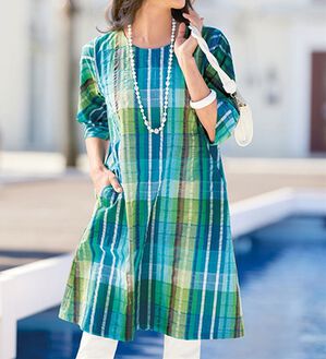 綿混サッカー調素材マドラスチェックチュニック - ベルーナ【公式】