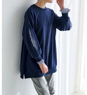 RANAN（ラナン）の「袖スリットカットソーチュニック（チュニック）」｜ネイビー