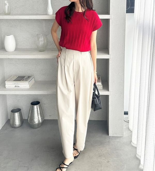 GeeRA（ジーラ）の「プリーツ編フレンチスリーブリブトップス（ニット・セーター）」｜詳細画像