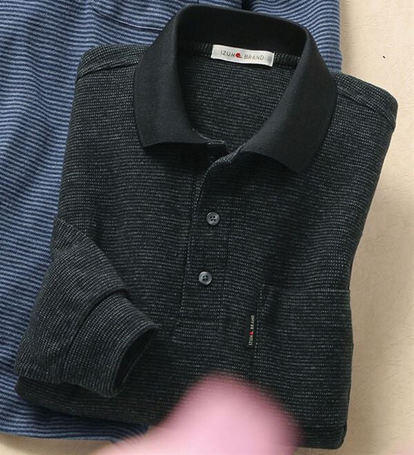 「日本製カシミヤタッチの大人ポロシャツ（メンズポロシャツ）」｜チャコールグレー