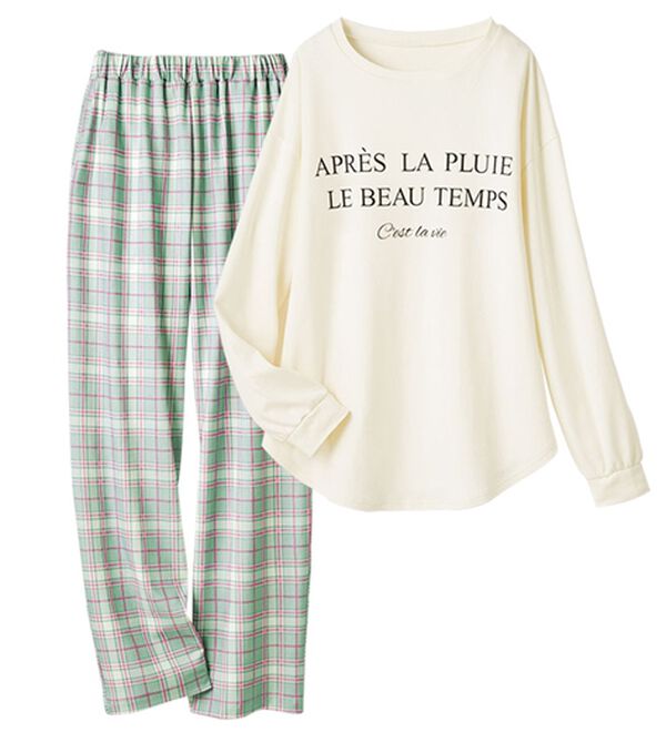 LAVIENNE（ラヴィエンヌ）の「綿１００％スムース素材ロゴ使いパジャマ（パジャマ・ルームウェア）」｜オフホワイト&times;グレー系