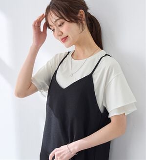 alotta（アロッタ）の「【接触冷感】＜丈が選べる＞袖口シフォンＴシャツ／チュニック（カットソー）」｜オフホワイト／レギュラー丈