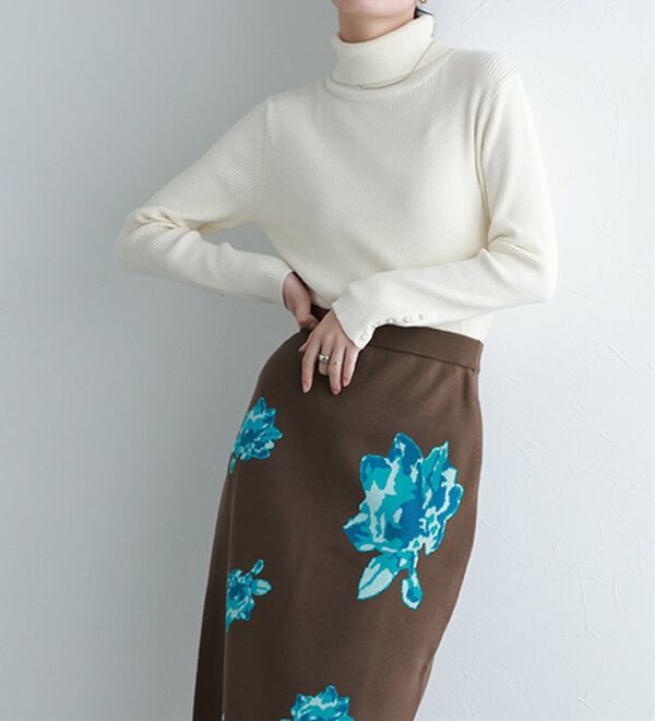 Pierrot（ピエロ）の「花柄ジャカードスカート（ひざ丈スカート）」｜詳細画像