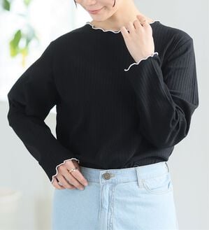 A HAPPY MARILYN（アハッピーマリリン）の「【Ｌ～８Ｌ】綿タッチで極上の着心地、選べるテレコリブトップス。（カットソー）」｜ブラック&times;オフ