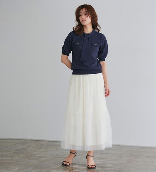 Pierrot（ピエロ）の「リネンタッチボウタイポケットニット（ニット・セーター）」｜詳細画像