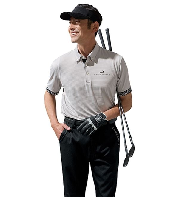 「＜クロコダイル＞接触冷感シャドーボーダーポロ（メンズポロシャツ）」｜詳細画像