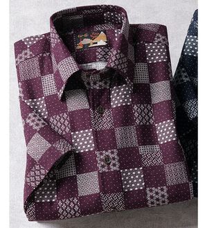 「国産　粋な大人の京染和柄シャツ（メンズシャツ）」｜ワイン市松