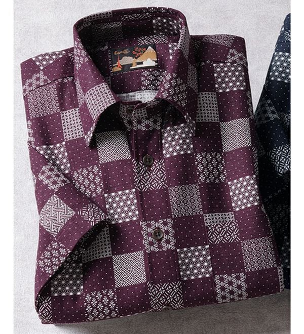 「国産　粋な大人の京染和柄シャツ（メンズシャツ）」｜ワイン市松