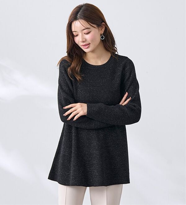 BELLUNA（ベルーナ）の「ラメ入りあぜ編フレアーニットチュニック（ニット・セーター）」｜詳細画像