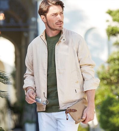 「＜コムルヴァン・オム＞さっと羽織れる麻１００％ライダースブルゾン（メンズジャケット）」