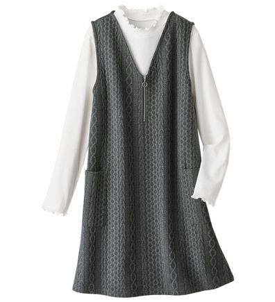 BELLUNA（ベルーナ）の「【フリル衿リブプルオーバー付】ジップ使いジャンパースカート（ジャンパースカート）」