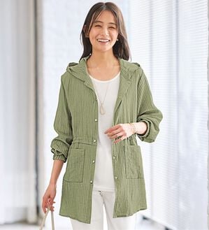 BELLUNA（ベルーナ）の「フード付き楊柳シアーパーカー（パーカー）」｜オリーブ