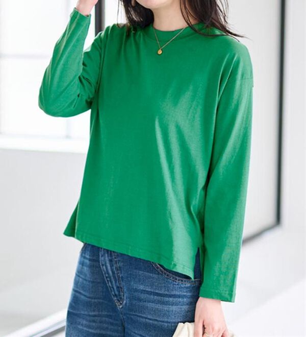 RANAN（ラナン）の「【選べる袖丈】【ひんやり・ＵＶ】＜BC＞綿100％プチハイネックＴシャツ（カットソー）」｜詳細画像