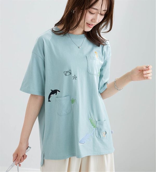 BELLUNA（ベルーナ）の「海の生き物刺しゅうビッグプルオーバー（カットソー）」｜詳細画像