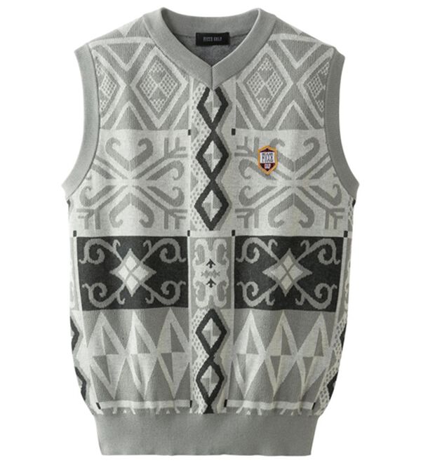「＜フィッチェ　ゴルフ＞総柄サマーニットベスト（メンズニット・セーター）」｜グレー