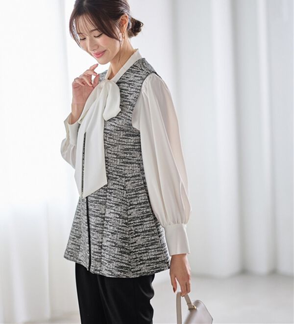 GeeRA（ジーラ）の「【２点セット】ニットツイードジレベストセットアップスーツ（パンツスーツ）」｜詳細画像