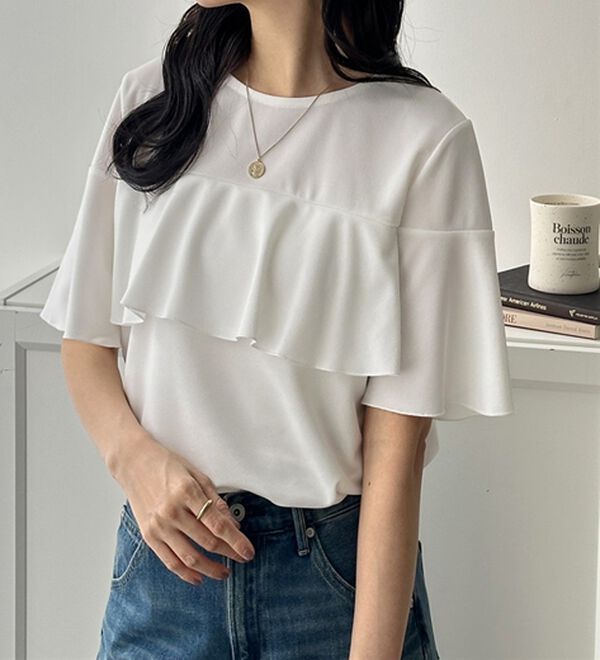 GeeRA（ジーラ）の「ラッフルフリルフレアースリーブＴブラウス（ブラウス）」｜詳細画像