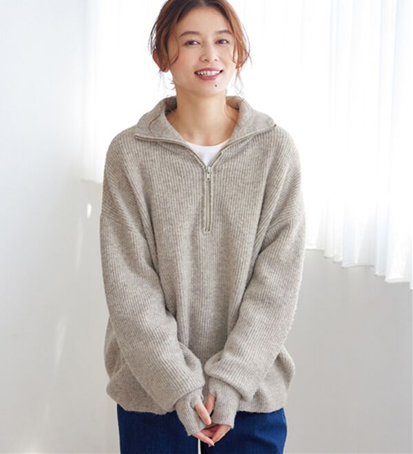 洗えるもちもち ハーフジップニット - ベルーナ【公式】