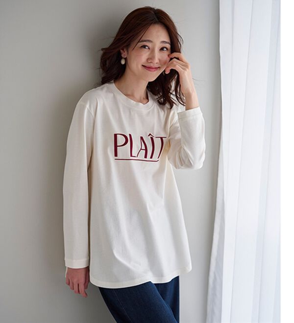 BELLUNA（ベルーナ）の「綿１００％素材フロッキーロゴ長袖Ｔシャツ（Tシャツ）」｜詳細画像