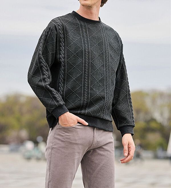 「ケーブル柄ジャカードトレーナー（メンズトレーナー）」｜詳細画像