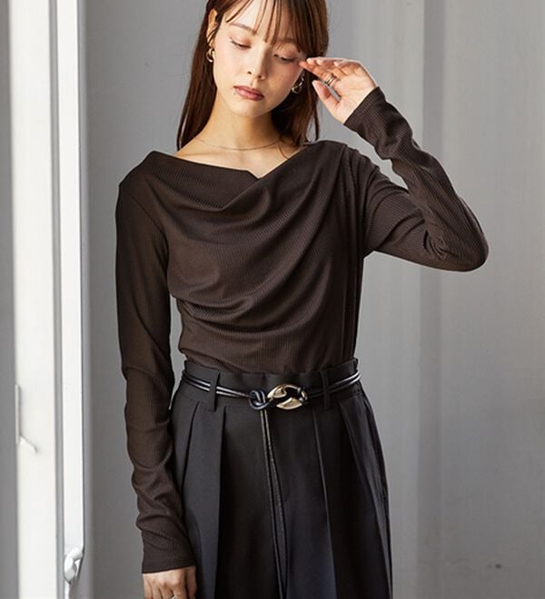 RANAN（ラナン）の「【新色追加】上品ドレープリブロングＴシャツ（カットソー）」｜詳細画像