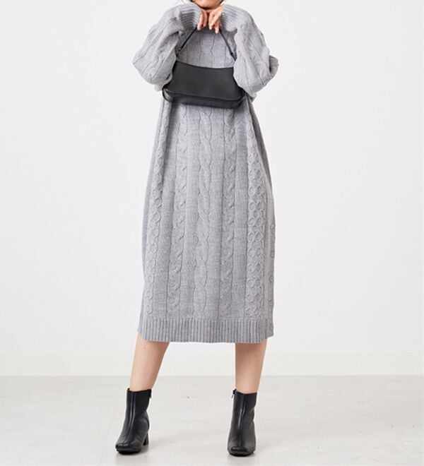BELLUNA（ベルーナ）の「ケーブル柄ロング丈ニットワンピース（ニットワンピース）」｜詳細画像