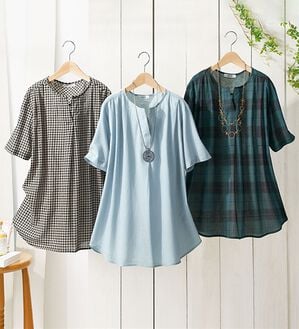 ルフラン（ルフラン）の「【３色組】綿１００％チェック柄ブラウス（ブラウス）」｜3色組