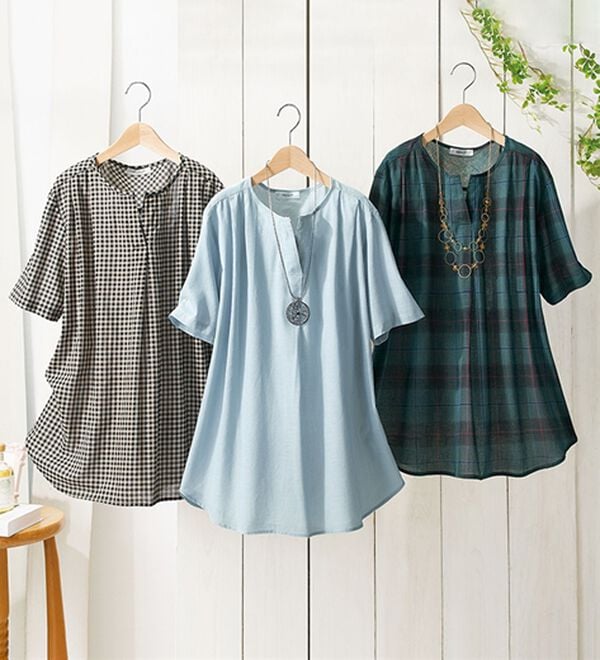 ルフラン（ルフラン）の「【３色組】綿１００％チェック柄ブラウス（ブラウス）」｜3色組